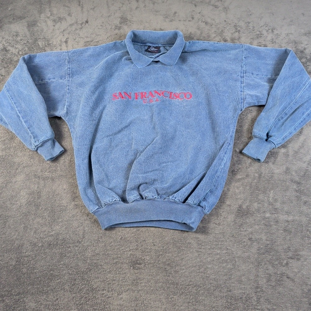 Vtg 90s WEK Windows of Time Desert Embroidery Collared Sweatshirt L USA